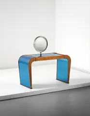 Gio Ponti, Rare dressing table, 1935, Walnut, coloured mirrored glass, bent metal, mirrored glass