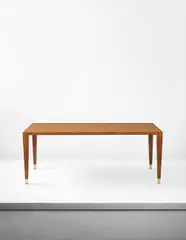Gio Ponti, Rare dining table, 1950s, Mahogany-veneered wood, brass