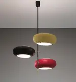 Three-armed ceiling light by Angelo Lelii, circa 1957, Brass, painted tubular metal, painted metal, opaque glass, frosted glass, offered Sep 2014