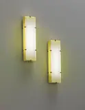 Arredoluce, Pair of large wall lights, circa 1950, Acrylic, painted metal, brass