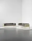 Pair of 'Califfo' sofas by Ettore Sottsass, 1962, Painted wood, fabric, sold Sep 2014