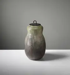 Patrick Nordström, Lidded jar, 1922, Glazed stoneware, bronze