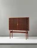 Palle Suenson, Unique humidor cabinet, from the boardroom of the F. L. Schmidt & Co. headquarters, Vigerslev Allé, Copenhagen, 1957, Teak, cedar, brass, hygrometer
