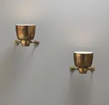 Palle Suenson, Pair of wall lights, from the office at Aarhus Oil Factory A/S, circa 1940, Patinated brass, brass, opaque glass
