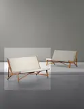 Sofa, model no. JH 555 by Hans J. Wegner, circa 1949, Oak, leather, fabric, sold Sep 2014