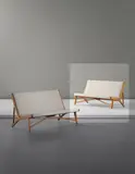 Sofa, model no. JH 555 by Hans J. Wegner, circa 1949, Oak, leather, fabric, sold Sep 2014