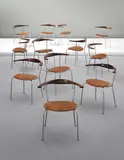 Set of twelve stackable armchairs, model no. JH701 by Hans J. Wegner, circa 1965, Wenge, maple, chromium-plated tubular steel, leather, sold Sep 2014