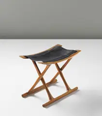 Early ‘Egyptian’ folding stool, model no. PJ-2000 by Ole Wanscher, circa 1957, Mahogany, leather, sold Sep 2014