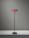 Early adjustable standard lamp, type 5/3 shades by Poul Henningsen, circa 1927, Painted copper, patinated tubular brass, patinated brass, wood, sold Sep 2014