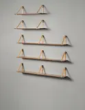 Kristian Vedel, Set of five wall-mounted shelves, circa 1949, Teak, laminated beech, beech