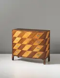 Carl Bergsten, Unique chest of drawers, from The Stockholm Exhibition: Swedish Arts & Crafts and Home Industries, Djurgården, 1930, Rosewood-veneered wood, rosewood, maple-veneered wood, nickel-plated bronze