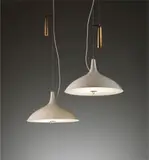 Paavo Tynell, Pair of adjustable ceiling lights, circa 1950, Perforated painted aluminium, brass, opaque glass
