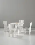 Early garden furniture set of four chairs, model no. 310, and a 'Sunflower' table, model no. 310, designed for the Villa Mairea, Noormarkku by Alvar Aalto and Aino Marsio-Aalto, 1938-1939, Painted wood, painted metal, brass, sold Sep 2014