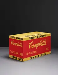 Tomato Juice Box by Andy Warhol, 1964, silkscreen ink and house paint on plywood, sold Feb 2013