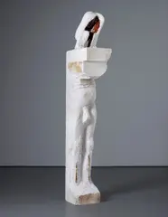 Thomas Houseago, Caryatide with Squatting Man, 2000, wood, plaster, iron, jute