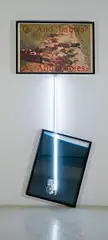 Matthew Day Jackson, And Babies? And Babies, 2008, posters mounted on archival museum board, light fixture
