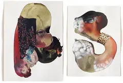 Hooked worm by Wangechi Mutu, 2008, watercolour, ink, collage on paper (in two parts), offered Feb 2013