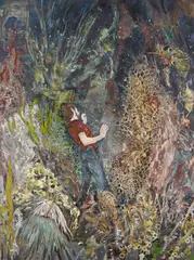 Saint Ambrose and the Bees by Hernan Bas, 2007, mixed media on linen mounted on panel, sold Feb 2013