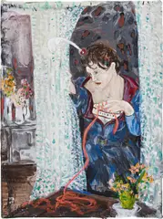 Countess eavesdropping by Hernan Bas, 2007, acrylic and water based oil on linen, sold Feb 2013