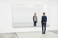 Mirror Wall by Jeppe Hein, 2010, mirror foil, wooden frame substructure, vibration system, sold Feb 2013