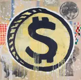Donald Baechler, Dollar Painting #2, 2004, acrylic and mixed media collage on canvas