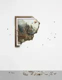 Valerie Hegarty, Bierstadt with Holes, 2007, Foam Core, color offset print, paint, glue, gel medium, saw dust, Plexiglas,
