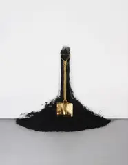 Robin Rhode, Spade, 2007, gold plated bronze, charred wood, black pigment