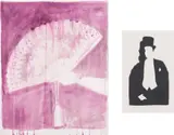 Ulla von Brandenburg, Two works: (i) Untitled (fan); (ii) Untitled (Tuxedo without face), 2005, (i) watercolour on paper; (ii) ink on paper