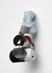 Paul Lee, Untitled (Can Sculpture), 2007, soda cans, magnifying glass, string, paint, Xerox, socks, coal, light bulb