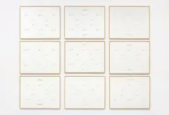 Marcel Broodthaers, Abbildung, 1973, typographic impressions on canvas (in 9 parts)