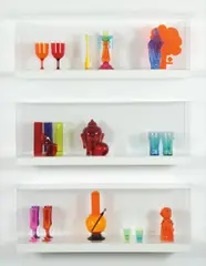 Matthew Darbyshire, Untitled: Shelves No.5 (and 3 details), 2008, glass, acrylic, resin, chipboard, metal, wood