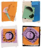 Andy Warhol, Four Works: (i), (ii) Saturn and Moons; (iii), (iv) Sun and Moon (Eclipse), c. 1984, screenprint on acetate with coloured graphic art paper collage