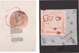 Two works: Untitled by Martin Kippenberger, 1986-87, (i) pencil, pen, wax and crayon on paper and napkin collage (ii) watercolour on paper and cardboard collage, offered Jun 2013