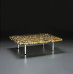 Table d’Or by Yves Klein, 1963, 22 carat gold leaf, Perspex, stainless steel, glass, sold Jun 2013