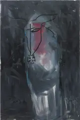 Der Peitschen-Knabe "Knab Knabson" by Jonathan Meese, 2005, oil, leather on canvas, offered Jun 2013