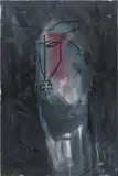 Der Peitschen-Knabe "Knab Knabson" by Jonathan Meese, 2005, oil, leather on canvas, offered Jun 2013