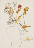 Andy Warhol, Flowers in Hand, 1957, ink and watercolour on paper