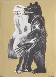 Leonid Sokov, Marilyn Monroe and the Russian Bear, 1990, string and mixed media screenprint on card