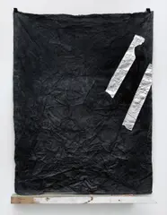 Let me be by Oscar Murillo, 2011, canvas, dye, oil, aluminium foil, wood, sold Dec 2013