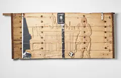 Memory Door (Miss) by Zhang Huan, 2008, silkscreen mounted on canvas on carved antique door, sold Dec 2013