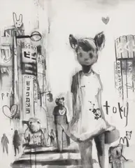 Antony Micallef, Girl in Shibuya, 2005, oil and charcoal on canvas