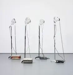 William Hunt, Untitled, 2009, cast plaster, reel-to-reel tape recorders, microphones, microphone stands and headphones