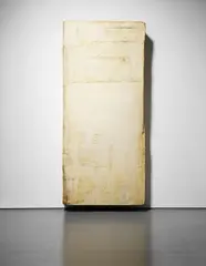 Lawrence Carroll, 1969, 1990, oil, wax, canvas, staples, plywood