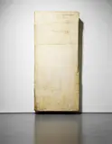 Lawrence Carroll, 1969, 1990, oil, wax, canvas, staples, plywood