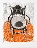 David Hockney, Chair with Book on Red Carpet, 1998, Etching and aquatint in colours with scraping and burnishing, on Somerset Satin paper, with full margins,