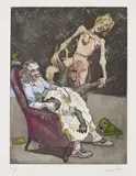 Paula Rego, Mother Loves You, 2009, Etching and aquatint, a unique proof with hand-colouring applied by the artist, on handmade Somerset paper, the full sheet,