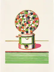 Gumball Machine by Wayne Thiebaud, 1970, Linoleum cut in colours on Arches paper, with full margins,, sold Dec 2013
