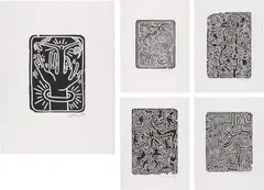 Stones by Keith Haring, 1989, The complete portfolio of five lithographs, on Rives BFK paper, with full margins (deckle on two sides), with title page, sold Dec 2013