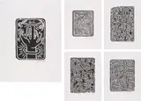 Keith Haring, Stones, 1989, The complete portfolio of five lithographs, on Rives BFK paper, with full margins (deckle on two sides), with title page,