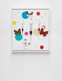 Damien Hirst, Happy, 2008, Syringes, butterflies, pills, resin and household gloss paint on canvas, the full sheet,